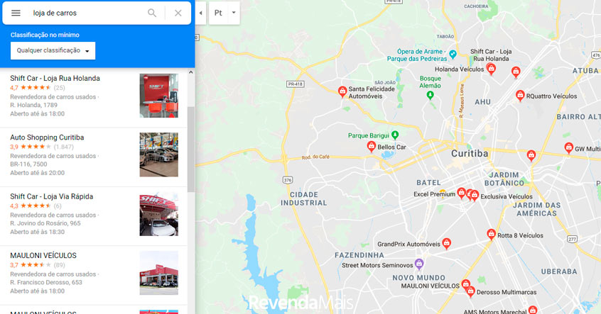 loja de carros no google maps